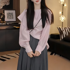 时尚纯色设计感长袖衬衫女2025秋季新款小众时尚洋气显瘦百搭衣服