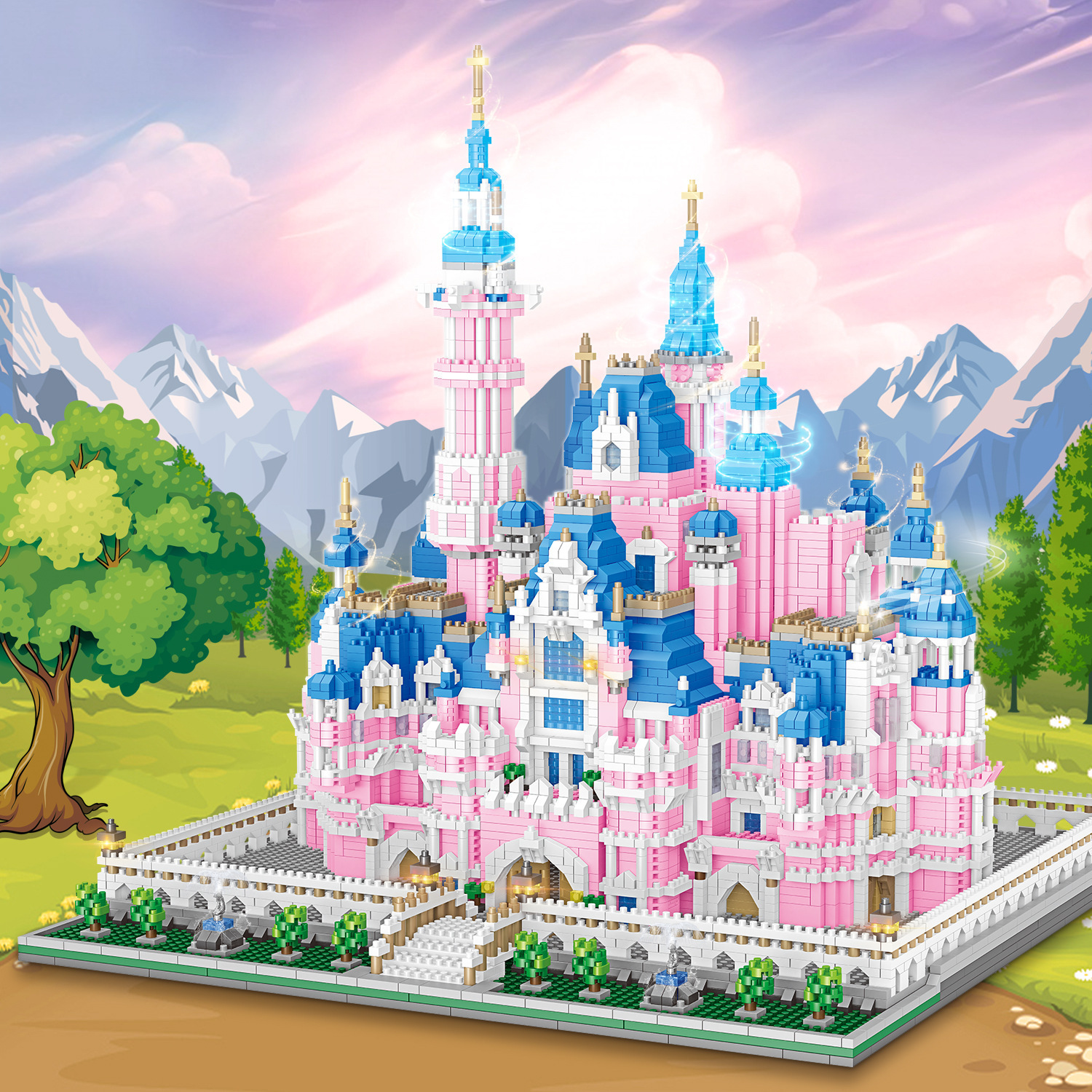 Miniatura bloques de construcción de partículas pequeñas de diamante Dream Pink Garden Castle auto-ensamblado creativo Rosa linda chica regalo