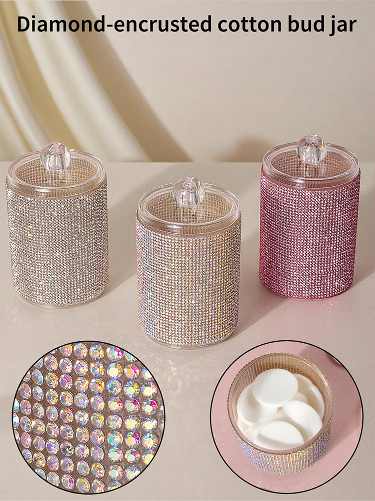 High-Looking New Diamond-Encrusted Cotton Swab Jar Storage Box Home Creative Kitchen Refrigerator with Lid and Diamond Storage Box