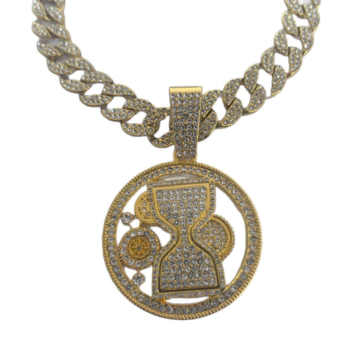 Reloj de arena de diamantes colgante de engranajes de cadena cubana calles europeas y americanas blingbling brillante símbolo de control de tiempo