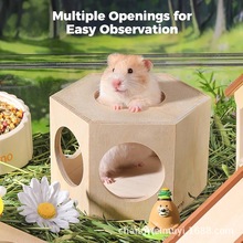 跨境木质仓鼠窝龙猫豚鼠小宠躲避屋宠物用品木屋房子迷宫六角箱