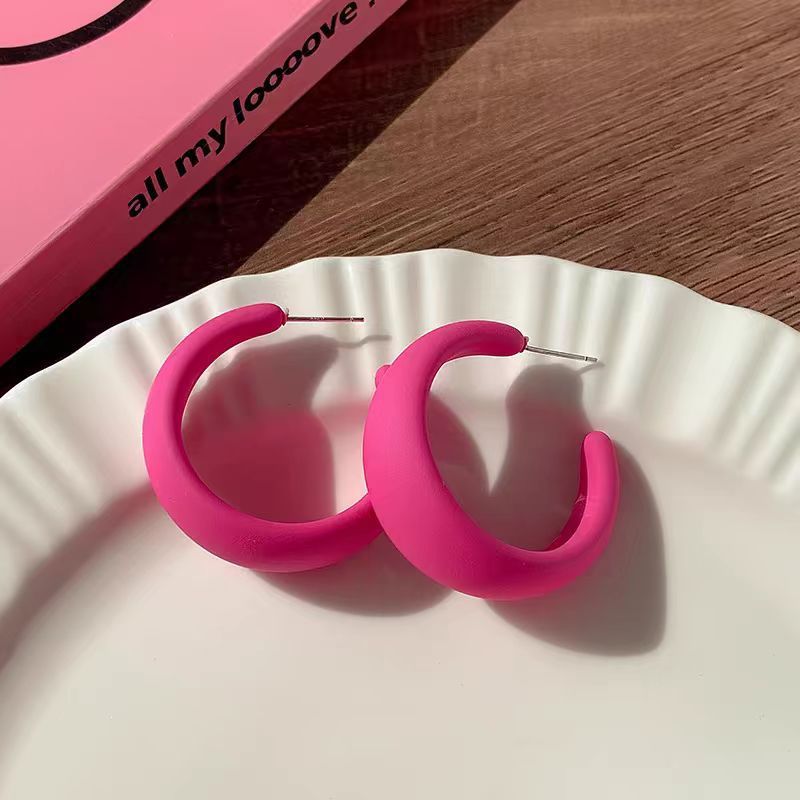 Rose Red Large Hoop Barbie Earrings for Women 2025 New Exaggerated S925 Silver Needle Earrings Dopamine Earrings