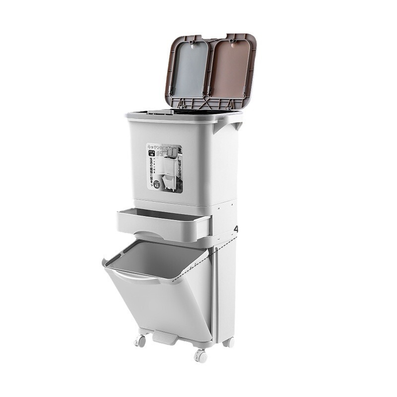 キッチンゴミ箱蓋付き便器多機能乾湿ゴミ箱日本式家庭用客間挟み収納桶|undefined