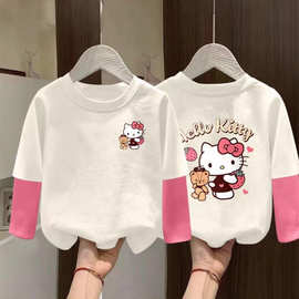 女童长袖t恤春装2025新款儿童纯棉上衣小女孩早秋拼接撞色打底衫