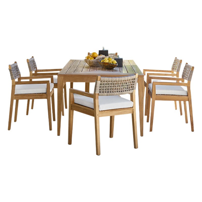 Mesas y sillas de teca para exteriores, mesa larga de madera maciza para patio de villa, muebles anticorrosivos para exteriores, mesas y sillas de ocio para jardín y balcón. image 1