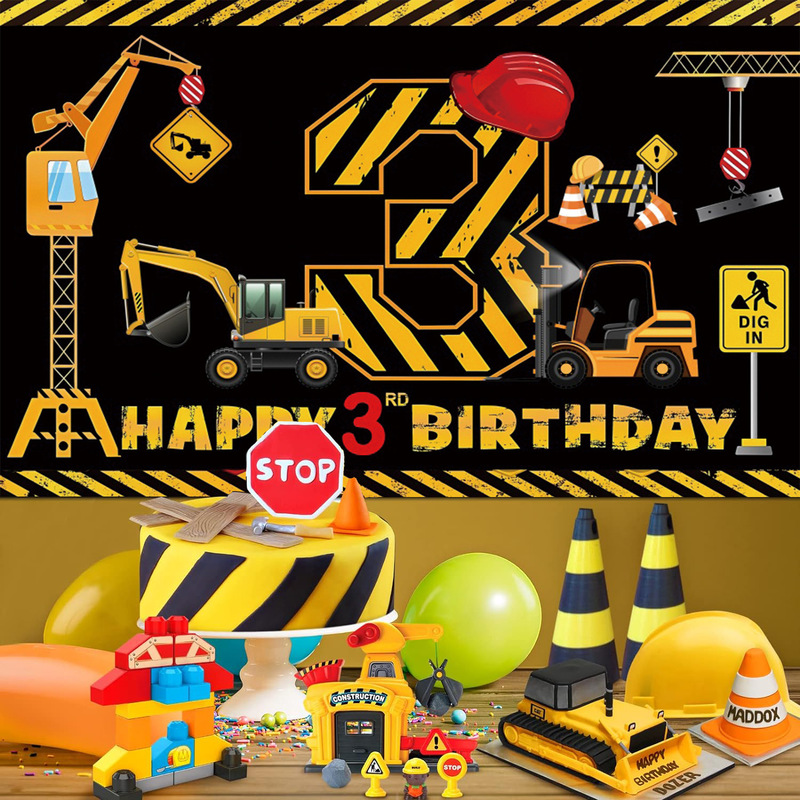 Construction-Themed Banner Birthday Party Excavator Photography Backdrop Decoration Foreign Trade Amazon New Poster Construction-Themed Banner Birthday Party Excavator Photography Backdrop Decoration Foreign Trade Amazon New Poster