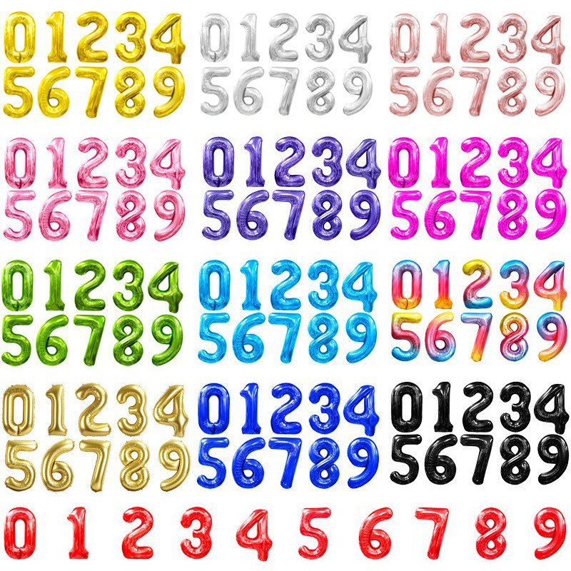 Globo de aluminio digital de 40 pulgadas, globo de aluminio con números grandes, versión delgada de 90 cm, varios colores de globos con números
