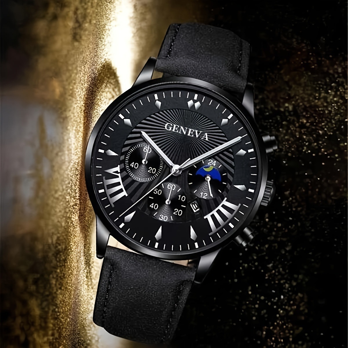 Business casual men's belt quartz watch personality fashion large plate calendar three eyes six needle steel watch in stock_voghion.com