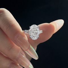 隆隆金新S925銀高炭素ドリル氷花切8*12ハト卵欧米ins風結婚指輪リング女