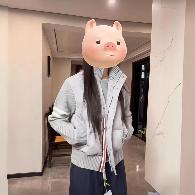 拼接羽绒棉服女小个子穿搭针织短款TB冬季休闲外套女立领棉衣加厚|undefined
