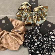 韩国时尚法式灰粉色印花发圈高级感气质缎面蓬松感网红大肠圈发饰