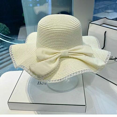 New straw hat women's beach hat seaside vacation sun protection Korean style versatile sun hat with bow summer hat