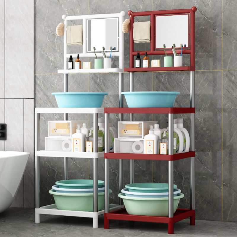 Thickened Washbasin Stand for Rural Bathroom, Waterproof Basin Stand with Mirror, Stainless Steel, Floor-Standing