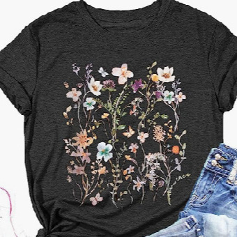 Foreign trade women's top cross-border e-commerce Amazon flower printed color cotton T-shirt