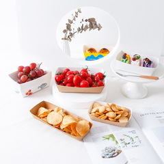 Disposable laminated no-fold kraft paper boat-shaped box for picnics, open-top containers for BBQ, fried foods, hot dogs, and snacks—perfect for takeaway packaging