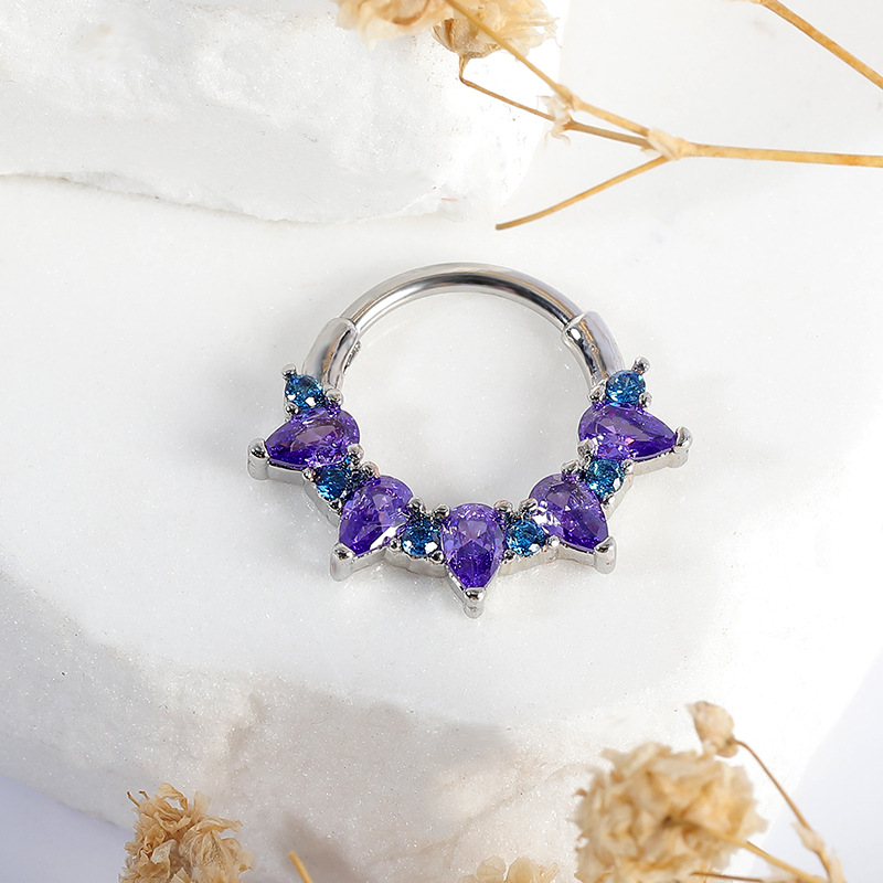 2024 Hot Selling Stainless Steel Nose Ring Zirconia Amethyst Titanium Steel Nose Jewelry for Women detail image 8