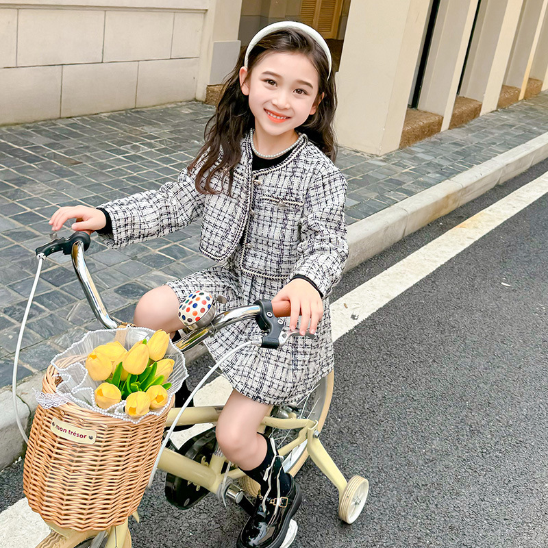 Conjunto de dos piezas para niñas vestido con hilo brillante, estilo pequeño y elegante – moda primavera-otoño 2024.
