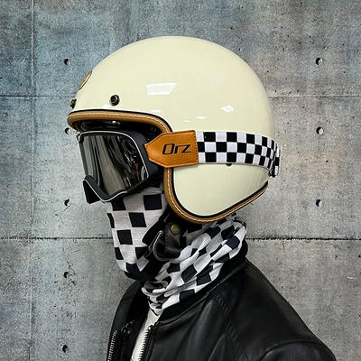 3/4 Helmet Pedal Calf All – Dəbilqə (Kaska) aksesuarları - m-milky-white-retro-black-silver-goggles-yellow-inside