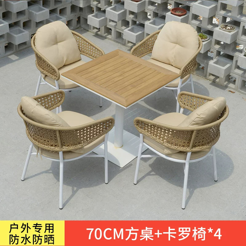 Mesa y silla de patio al aire libre, terraza de jardín de caña, balcón, mesa y silla de caña casuales, combinación de mesa y silla al aire libre