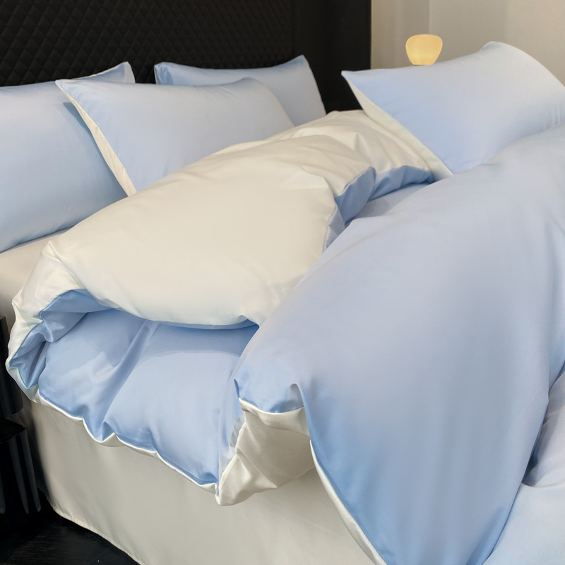 Solid Colour Duvet Cover Set And Ice Silk Premium Bed Sheet_voghion.com