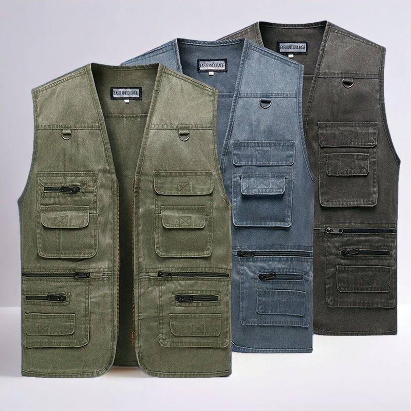 Denim Vest for Middle-Aged and Elderly Men, Spring and Autumn Style, Multi-Pocket Outdoor Casual Fishing Photography Vest for Elderly Men