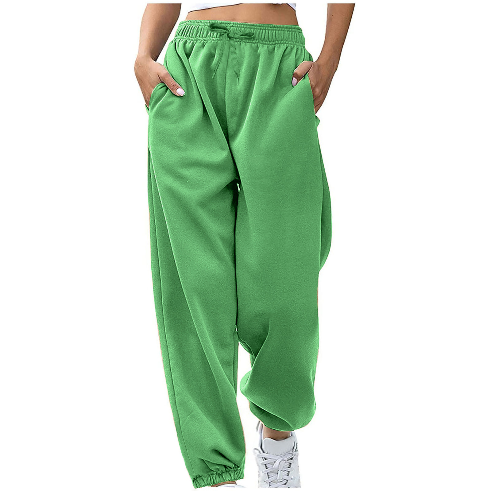 2024 Amazon Cross-border pantalones de mujer europea y americana cintura cuerda bolsillo vellón hogar ocio deportes pantalones sueltos en stock image 15
