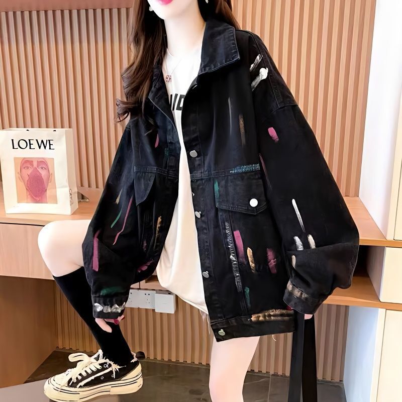 Lazy Style Denim Jacket for Women 2025 New Style 00S Korean Style Loose Large Size Women's Jacket Fashionable Denim Jacket