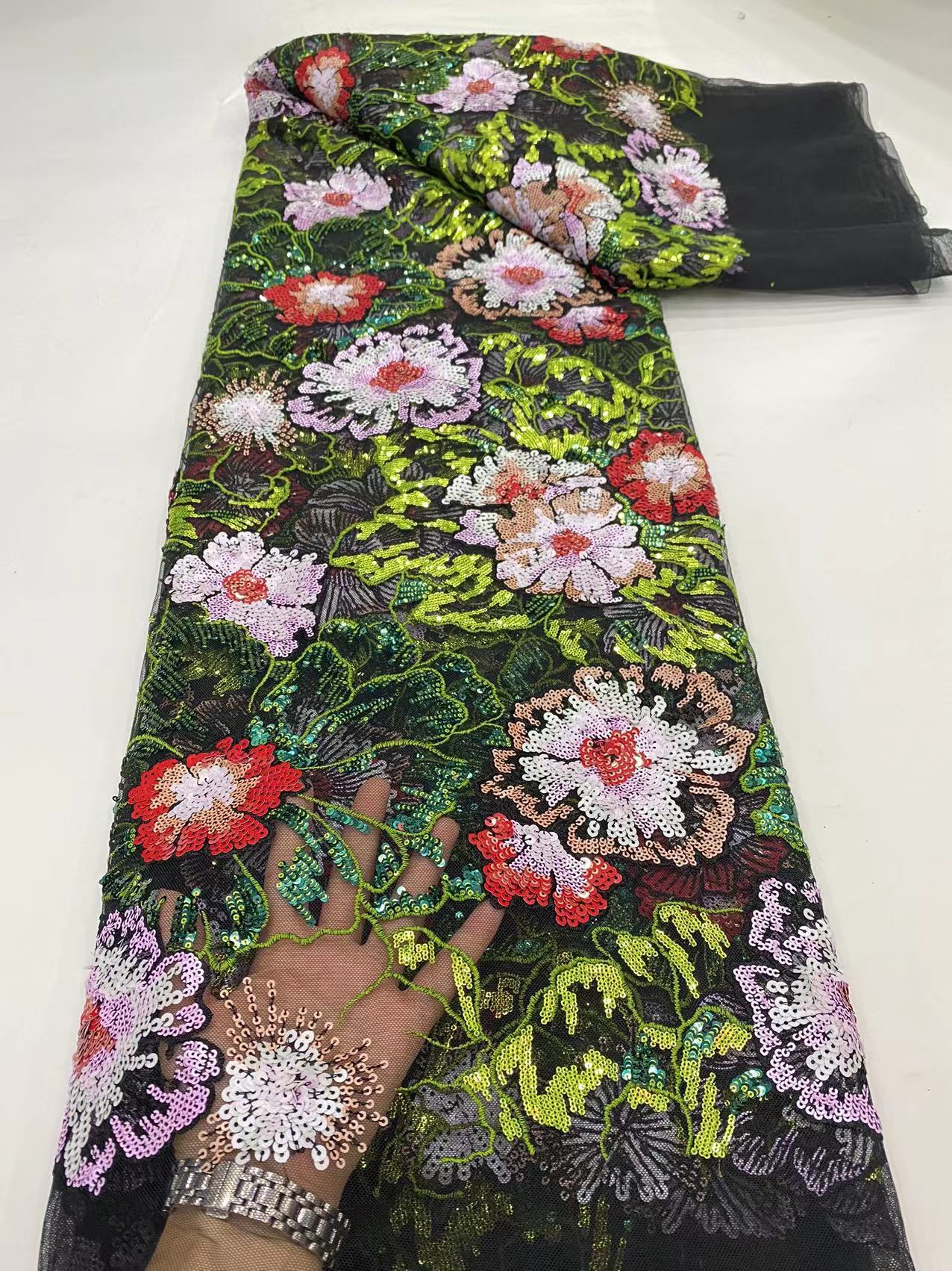 Lentejuelas encaje africano tul bordado Malla tela para la boda noche fiesta ropa lentejuelas encaje jx2659