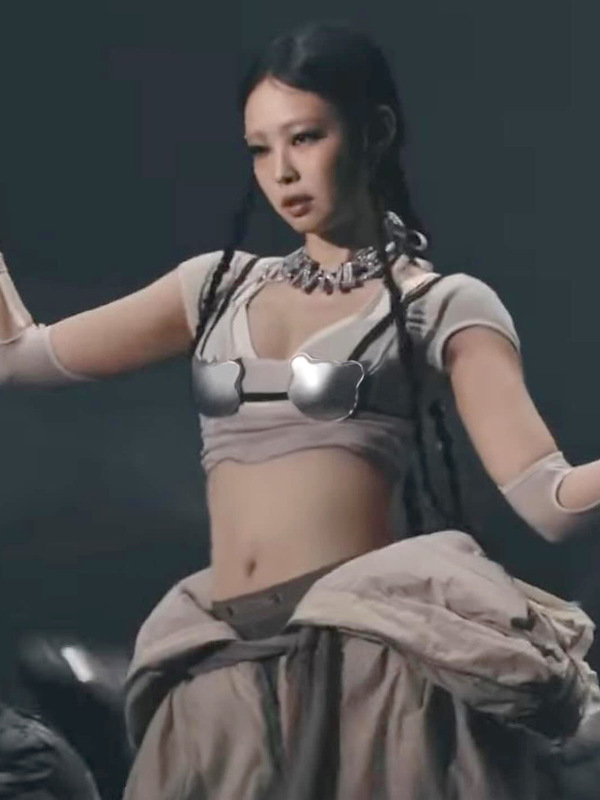 Jennie同款结构式分割镂空紧身假两件上衣甜酷辣妹风短款长袖T恤|undefined