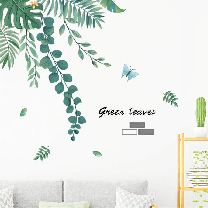 Fresh simple Nordic green plant wall painting sofa bedroom background decorative stickers vine leaves wall decorative stickers painting paper