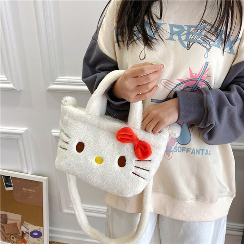 Spring New Sweet Sanrio Plush Bag Girls Soft Cute JK Crossbody Bag Strawberry Bear Handbag Gift Trend