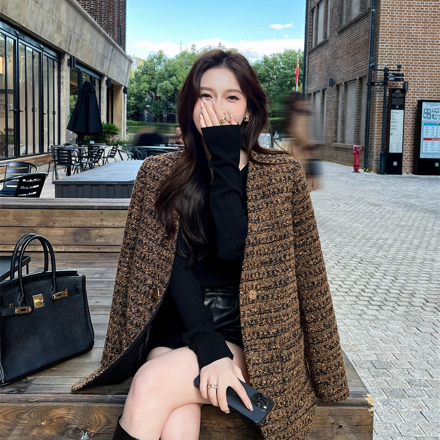 Rich Daughter's White Duck down Jacket with Short Lining, Winter 2025 New Tweed Chanel-Style Coat