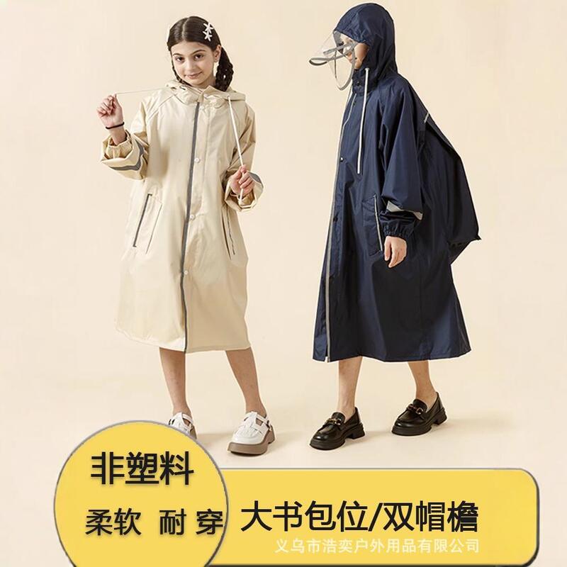 College Students Raincoat Men and Women's Children's Double Hat with Schoolbag Bits Full Body Long Protective Poncho Rainstorm Protection