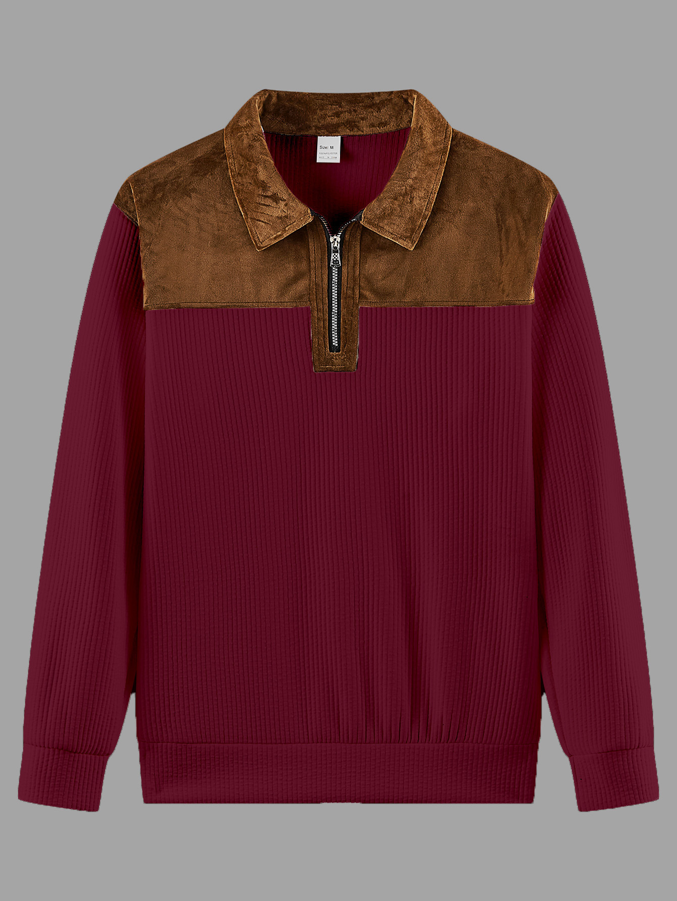 Men's Suede Patchwork Knit Polo Shirt Breathable Casual Pullover_voghion.com
