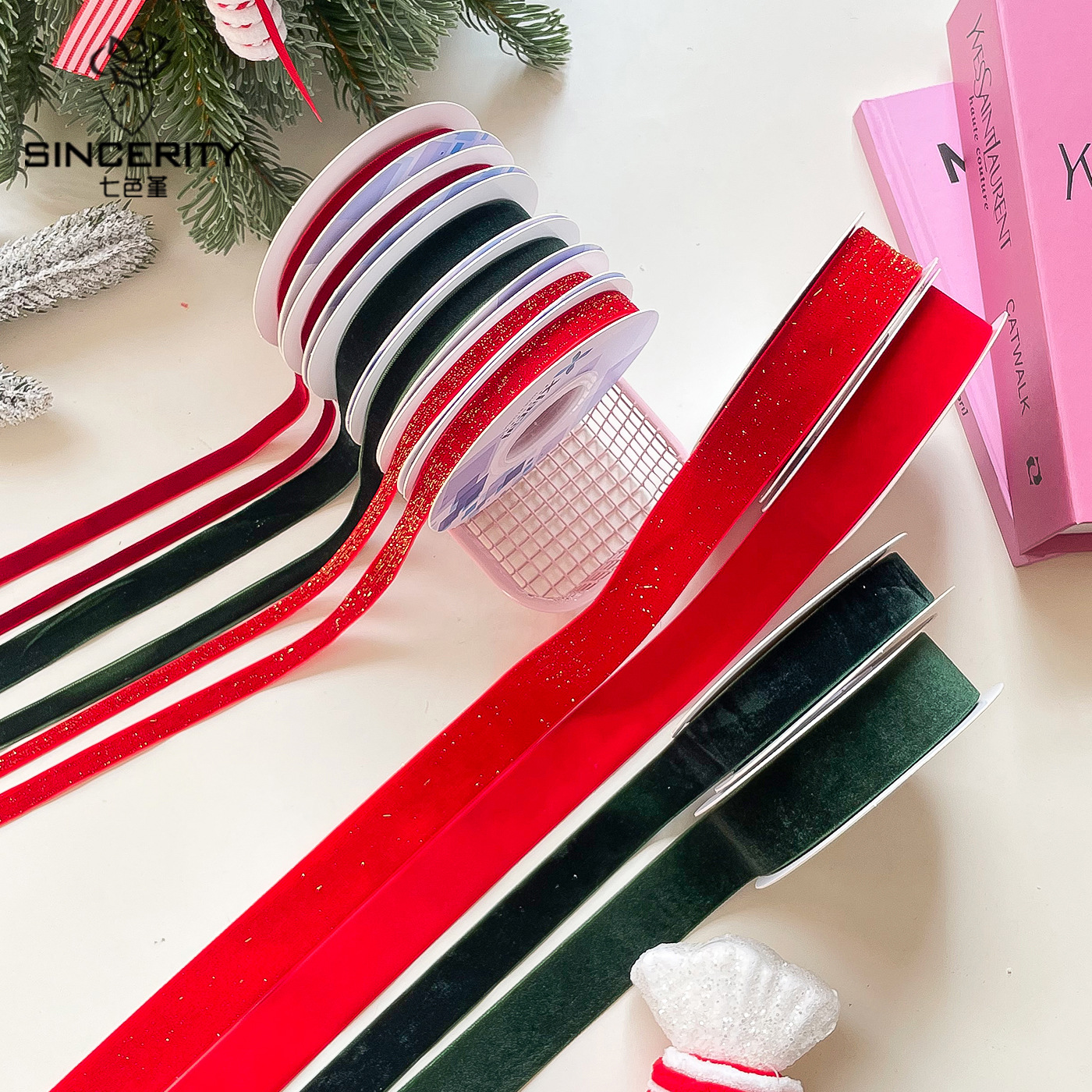 Navidad de siete colores cintas de terciopelo decoraciones de fiestas de mariposa cintas de embalaje de flores cintas de flores