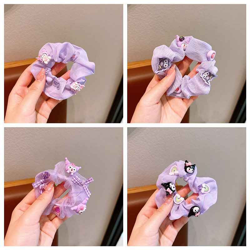 Anillo de cabello para niñas coreanos niños adornos de cabello cuerdas lindos Kuromi malla de verano anillo de cabello bolas de cabello