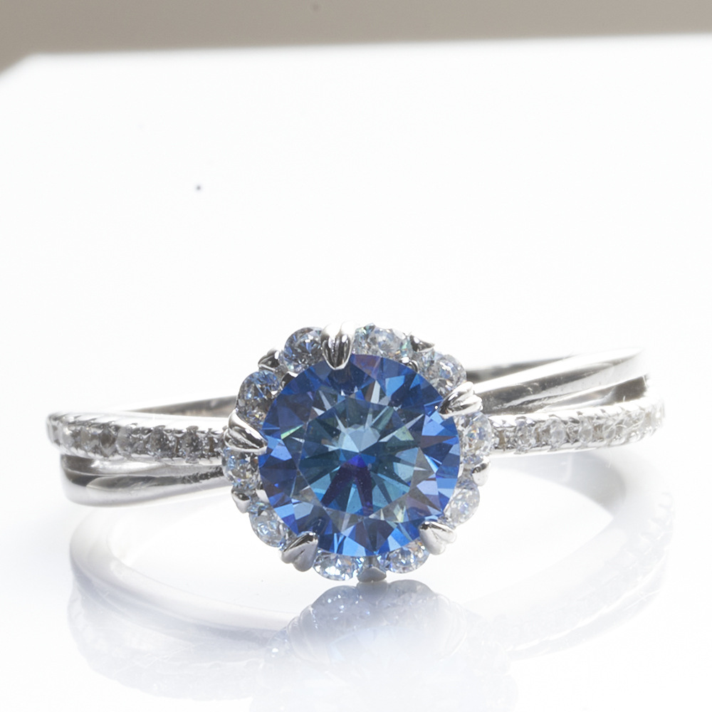 Anillo de plata 925 para mujeres 1 quilate anillo de piedra de moissanita galvanizado pt950 anillo de mujer rojo azul anillo de piedra de moissanita