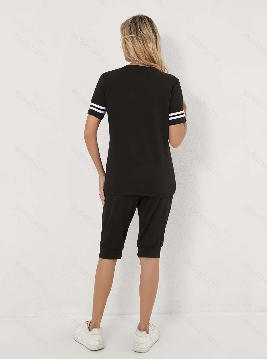 Summer Women's Casual Sportswear Set Short Sleeved Patchwork Shorts Two Piece Outfit Color Blocking Available_ecoleips.com