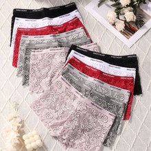 欧美性感蕾丝拼接女士平角裤字母弹力腰带时尚女士内裤加工定制