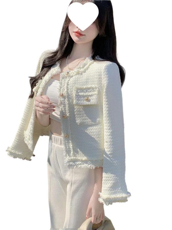 2025年新款春秋百搭白色小香风外套女别致设计感短款上衣一件工厂|undefined