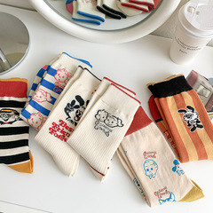 Champion brand hamburger thief puppy series cotton all-season adult cartoon crew socks with striped print