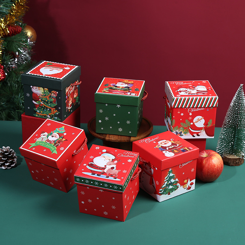 2025 新しいクリスマスギフトボックス空箱正方形ハンドボックスクリスマスイブギフト正方形ボックスかわいいサンタクロースボックス|undefined