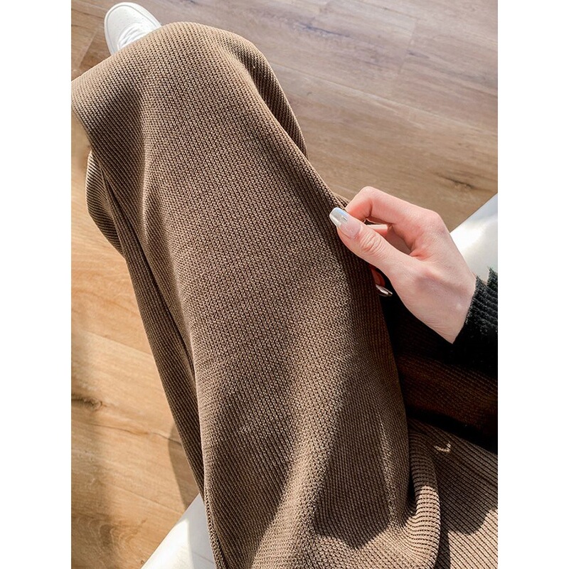 Chenille Narrow Wide-Leg Pants for Women, Thin Stripes, Spring and Autumn New Style, High-Waisted, Drapey, Fleece-Lined, Straight-Leg Casual Pants