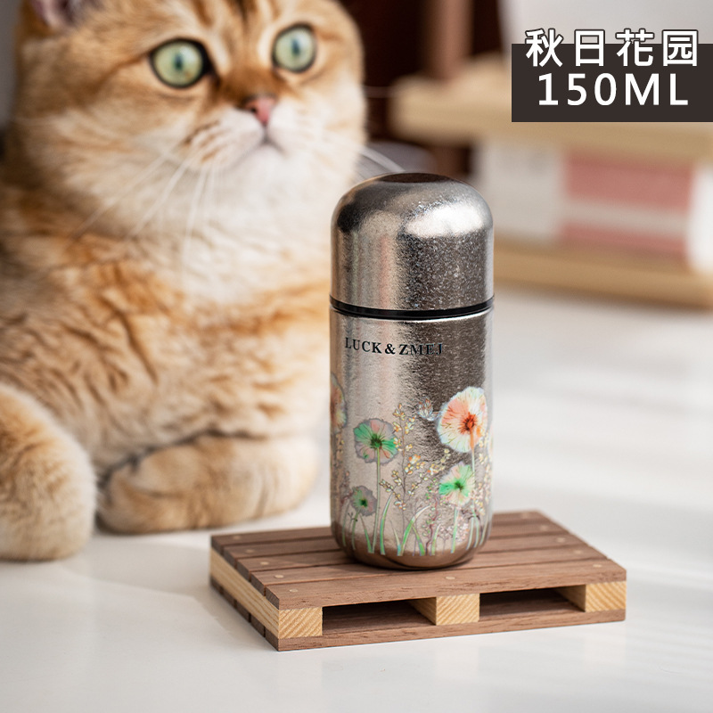 LUCK＆ZMEJ ミニ純チタンポケットカップ 高価値国民風ポケット煮込み茶魔法瓶カップ ライト高級国民風柄|undefined
