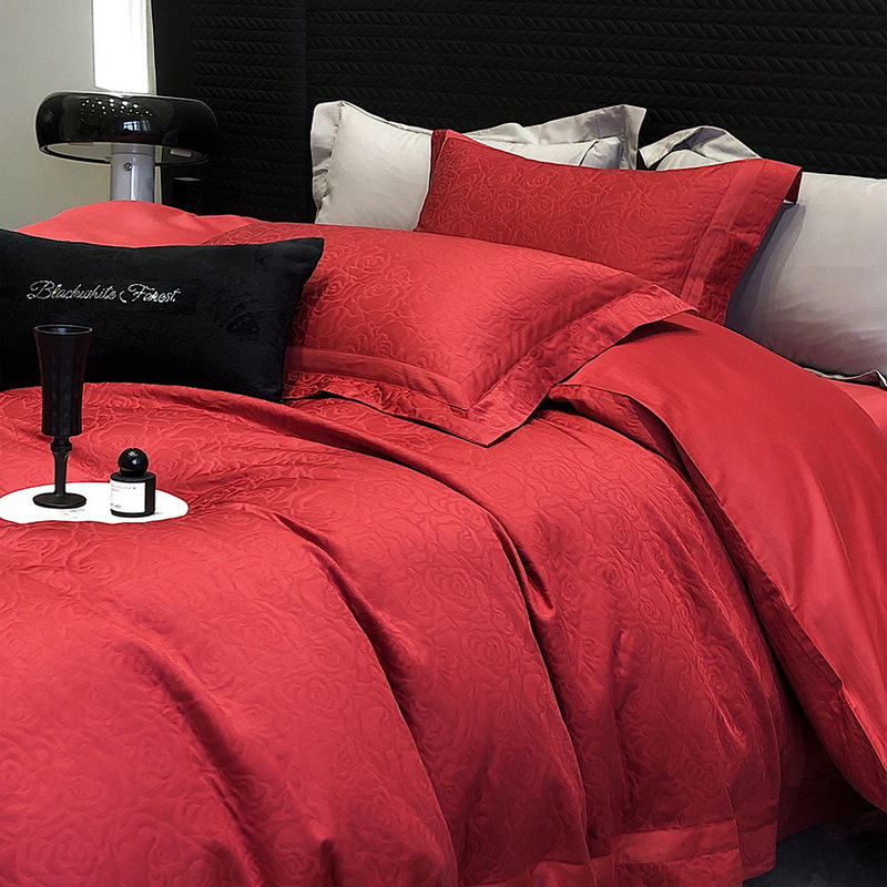 Autumn and Winter Accessible Luxury Cotton Thick Woven Brushed Jacquard Bedding Four-Piece Set High-End Corner Wide Edge Quilt Cover Bedding