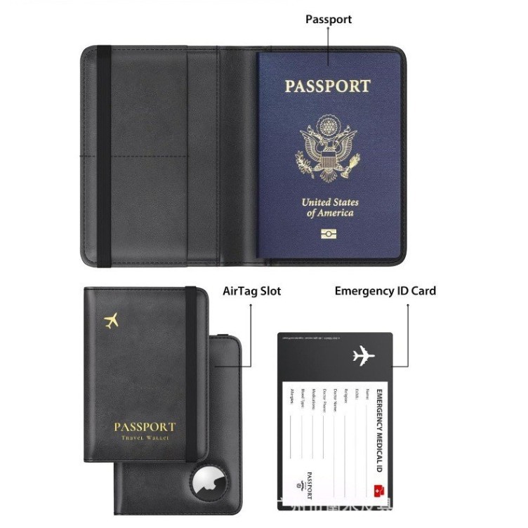 Passport holder with AirTag pocket, adjustable strap