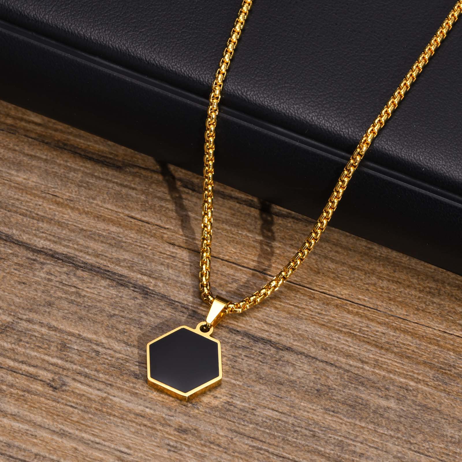 Retro Hexagon Stainless Steel Plating Pendant Necklace 1 Piece