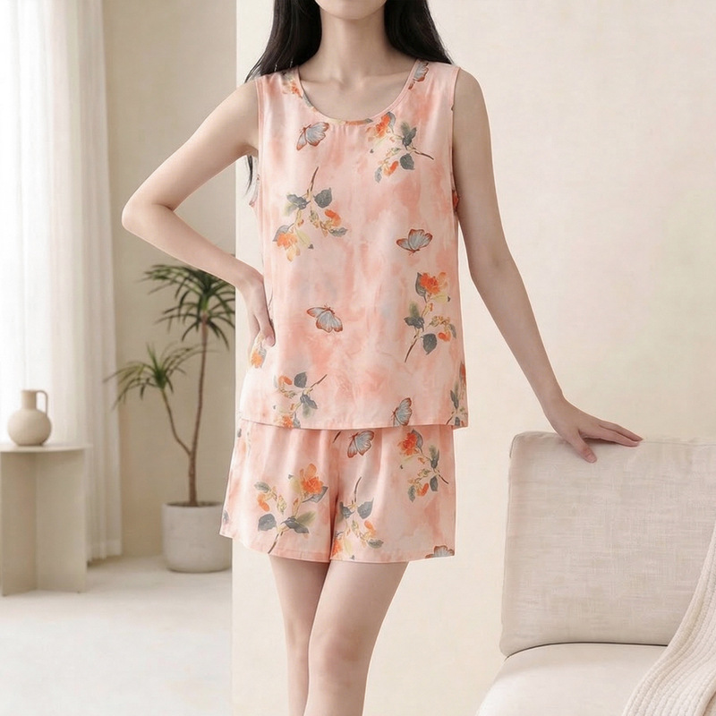 Thin Women's Spring and Summer Cotton Silk Pajamas, Loose Plus Size Women's Home Wear, Korean Style Fashionable Printed Pajama Set Thin Women's Spring and Summer Cotton Silk Pajamas, Loose Plus Size Women's Home Wear, Korean Style Fashionable Printed Pajama Set
