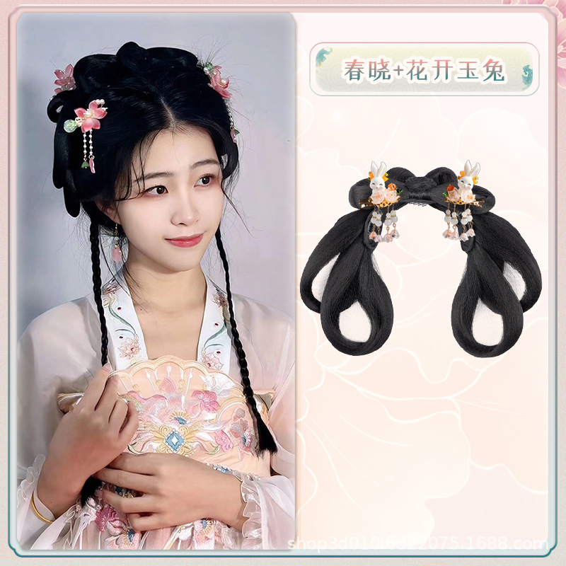 Chunxiao 부드러운 헤어 롤빵 꽃 옥 토끼 헤어 액세서리 쌍