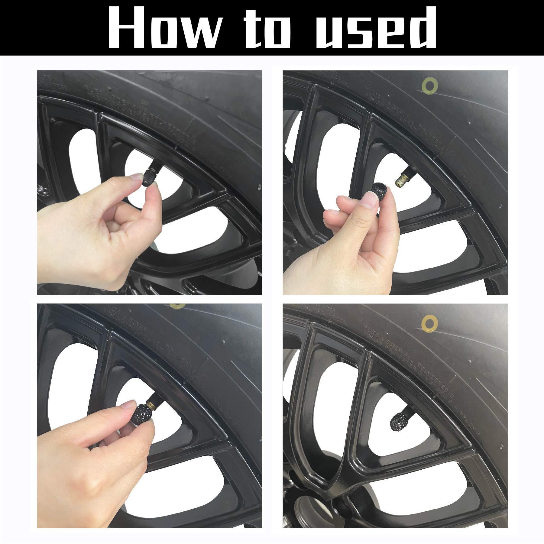Car Tire Valve Caps with Rhinestones, Ceramic Full Diamond Valve Core Covers for Cars, Diamond Tire Caps for Women